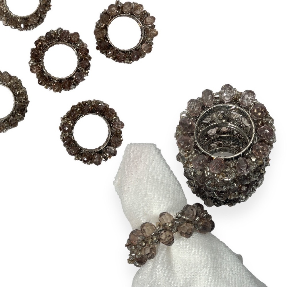 Beaded Napkin Rings Set of 5 Taupe‎ Smokey Light Brown